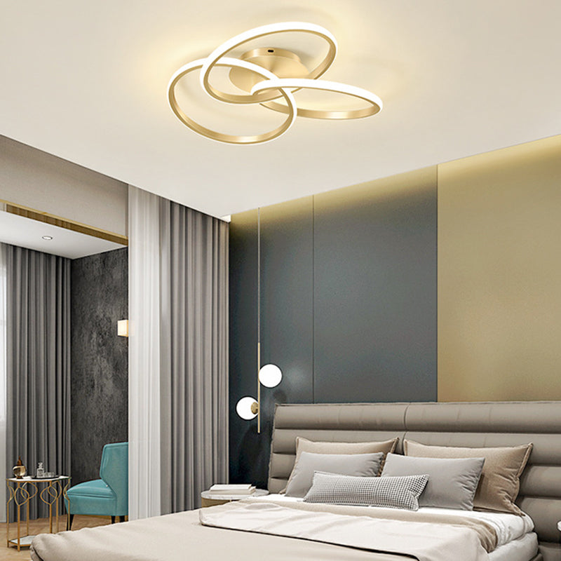 مصباح سقف LED شبه مسطح بتصميم حلقات متشابكة من السيليكون بتصميم معاصر إبداعي لغرفة النوم وغرفة المعيشة