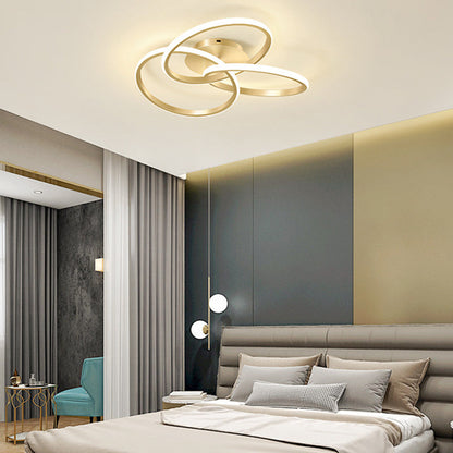 مصباح سقف LED شبه مسطح بتصميم حلقات متشابكة من السيليكون بتصميم معاصر إبداعي لغرفة النوم وغرفة المعيشة