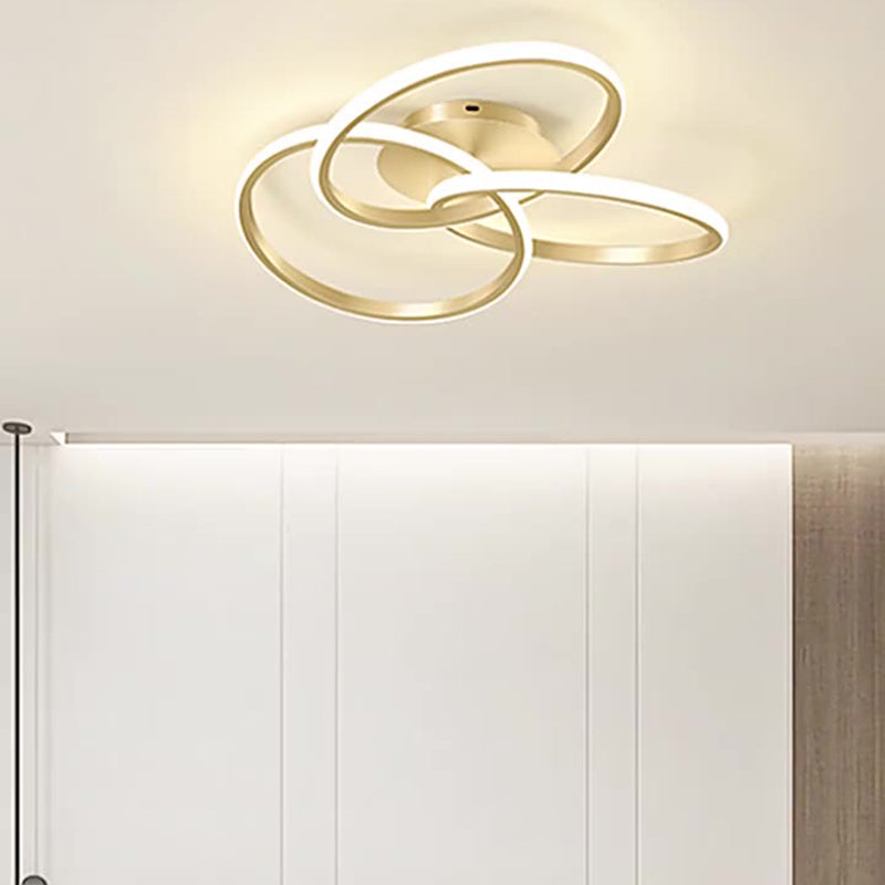 مصباح سقف LED شبه مسطح بتصميم حلقات متشابكة من السيليكون بتصميم معاصر إبداعي لغرفة النوم وغرفة المعيشة