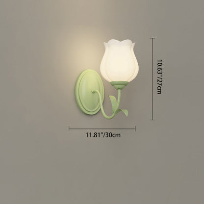 Traditional French Glass Iron Flower Leaf 1/2 Light LED Wall Sconce Lamp For Bedroom & Living Room