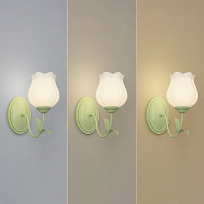 Traditional French Glass Iron Flower Leaf 1/2 Light LED Wall Sconce Lamp For Bedroom & Living Room