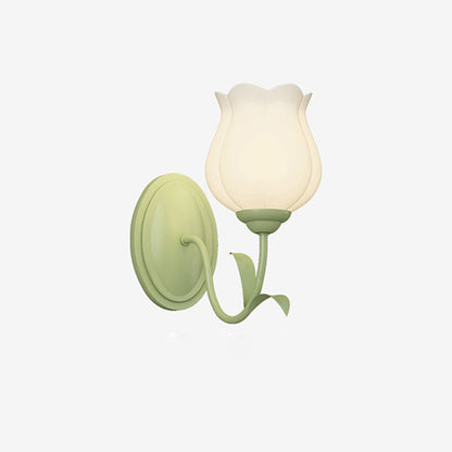 Traditional French Glass Iron Flower Leaf 1/2 Light LED Wall Sconce Lamp For Bedroom & Living Room