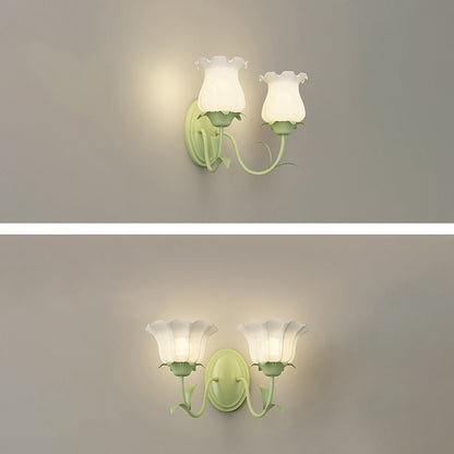 Traditional French Glass Iron Flower Leaf 1/2 Light LED Wall Sconce Lamp For Bedroom & Living Room