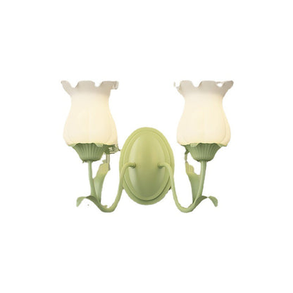 Traditional French Glass Iron Flower Leaf 1/2 Light LED Wall Sconce Lamp For Bedroom & Living Room