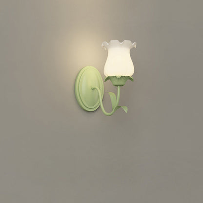 Traditional French Glass Iron Flower Leaf 1/2 Light LED Wall Sconce Lamp For Bedroom & Living Room