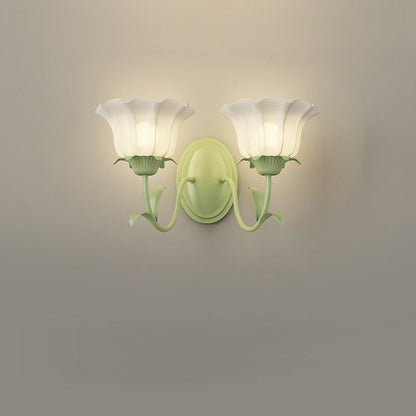 Traditional French Glass Iron Flower Leaf 1/2 Light LED Wall Sconce Lamp For Bedroom & Living Room