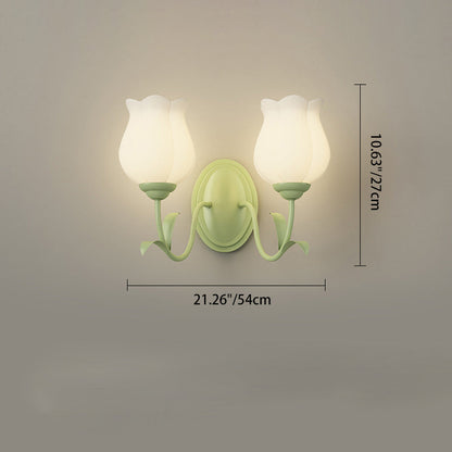Traditional French Glass Iron Flower Leaf 1/2 Light LED Wall Sconce Lamp For Bedroom & Living Room