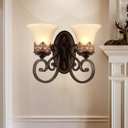 Traditional Farmhouse Glass Iron Resin Oval Floral 1/2-Light Wall Sconce Lamp For Bedroom And Living Room