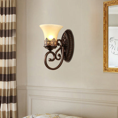 Traditional Farmhouse Glass Iron Resin Oval Floral 1/2-Light Wall Sconce Lamp For Bedroom And Living Room