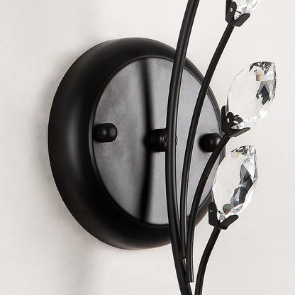 Traditional Farmhouse Glass Crystal Iron Round Leaf 1/2-Light Wall Sconce Lamp For Bedroom And Living Room