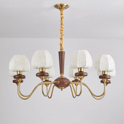 Traditional French Fabric Wood Iron Curved Branch 3/6/8 Lights Chandelier For Bedroom And Living Room