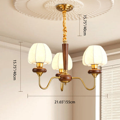 Traditional French Fabric Wood Iron Curved Branch 3/6/8 Lights Chandelier For Bedroom And Living Room