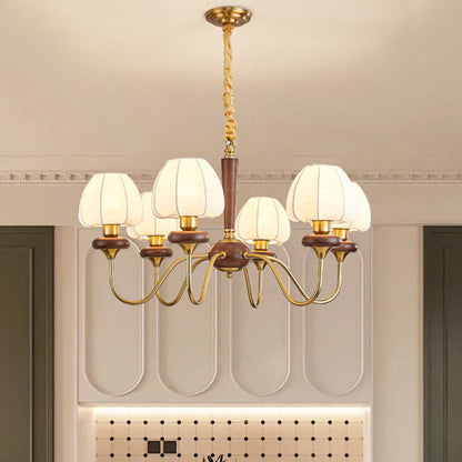 Traditional French Fabric Wood Iron Curved Branch 3/6/8 Lights Chandelier For Bedroom And Living Room