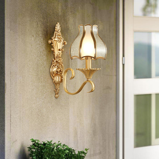 Traditional Vintage Brass Glass Carved Pattern 1/2 Light Wall Sconce Lamp For Bedroom And Living Room