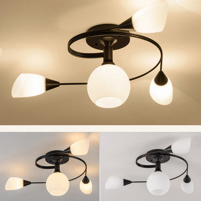 Contemporary Scandinavian Glass Iron Circular Floral Bud 4/6 Lights Semi-Flush Mount Ceiling Light For Bedroom And Living Room