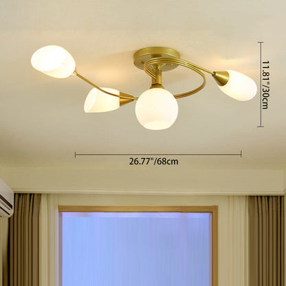 Contemporary Scandinavian Glass Iron Circular Floral Bud 4/6 Lights Semi-Flush Mount Ceiling Light For Bedroom And Living Room