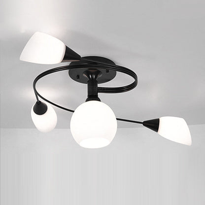 Contemporary Scandinavian Glass Iron Circular Floral Bud 4/6 Lights Semi-Flush Mount Ceiling Light For Bedroom And Living Room