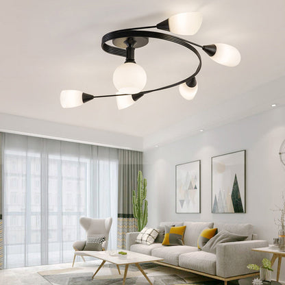 Contemporary Scandinavian Glass Iron Circular Floral Bud 4/6 Lights Semi-Flush Mount Ceiling Light For Bedroom And Living Room