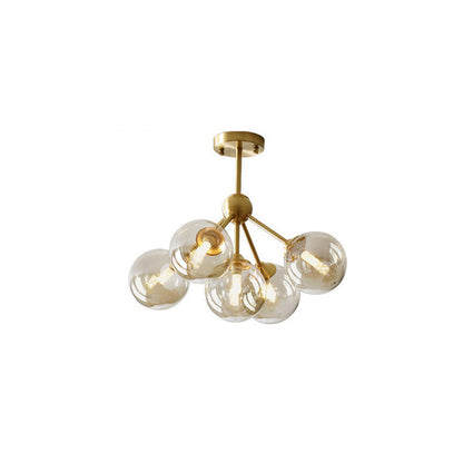 Contemporary Scandinavian Brass Glass Branching Globe 3/5 Lights Semi-Flush Mount Ceiling Light For Bedroom And Living Room