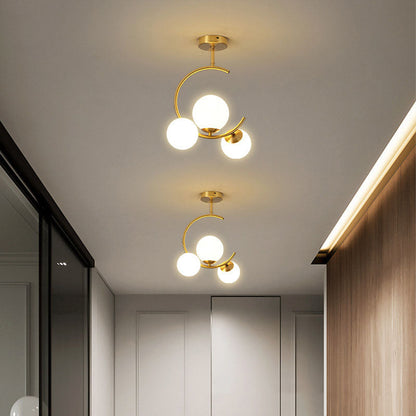 Contemporary Scandinavian Glass Aluminum Iron Curved Globe 2/3/6 Lights Semi-Flush Mount Ceiling Light For Bedroom And Living Room