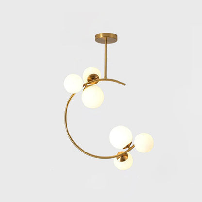 Contemporary Scandinavian Glass Aluminum Iron Curved Globe 2/3/6 Lights Semi-Flush Mount Ceiling Light For Bedroom And Living Room