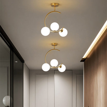 Contemporary Scandinavian Glass Aluminum Iron Curved Globe 2/3/6 Lights Semi-Flush Mount Ceiling Light For Bedroom And Living Room