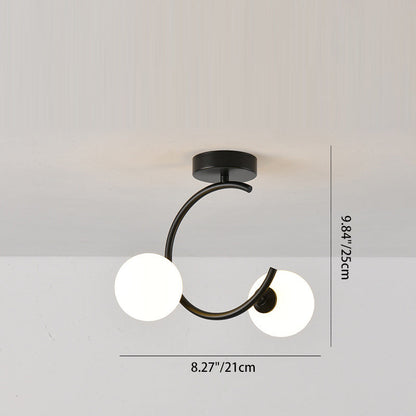 Contemporary Creative Glass Iron Curved Globe 2-Light Semi-Flush Mount Ceiling Light For Bedroom And Living Room