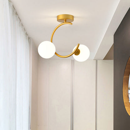 Contemporary Creative Glass Iron Curved Globe 2-Light Semi-Flush Mount Ceiling Light For Bedroom And Living Room