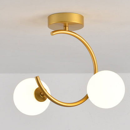 Contemporary Creative Glass Iron Curved Globe 2-Light Semi-Flush Mount Ceiling Light For Bedroom And Living Room