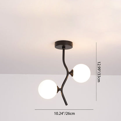Contemporary Creative Glass Iron Wavy Globe 2-Light Semi-Flush Mount Ceiling Light For Bedroom And Living Room