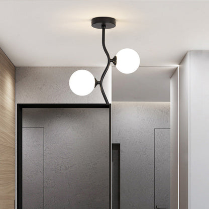 Contemporary Creative Glass Iron Wavy Globe 2-Light Semi-Flush Mount Ceiling Light For Bedroom And Living Room