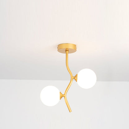 Contemporary Creative Glass Iron Wavy Globe 2-Light Semi-Flush Mount Ceiling Light For Bedroom And Living Room