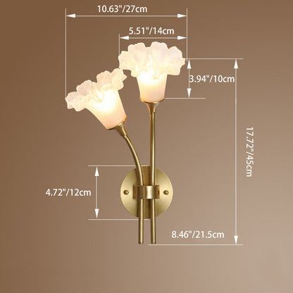Traditional French Glass Brass Floral Round 2-Light Wall Sconce Lamp For Bedroom & Living Room