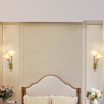 Traditional French Glass Brass Floral Round 2-Light Wall Sconce Lamp For Bedroom & Living Room
