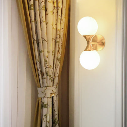 Modern Luxury Glass Brass Globe Round 2-Light Wall Sconce Lamp For Bedroom & Living Room