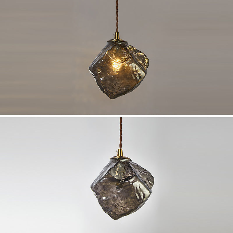 Contemporary Creative Glass Wood Iron Irregular Stone 1-Light Pendant Light For Bedroom & Living Room