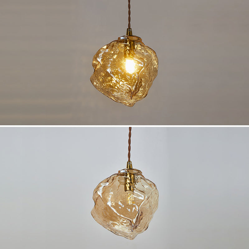 Contemporary Creative Glass Wood Iron Irregular Stone 1-Light Pendant Light For Bedroom & Living Room