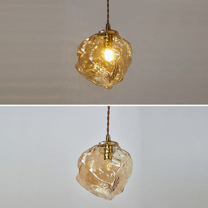 Contemporary Creative Glass Wood Iron Irregular Stone 1-Light Pendant Light For Bedroom & Living Room