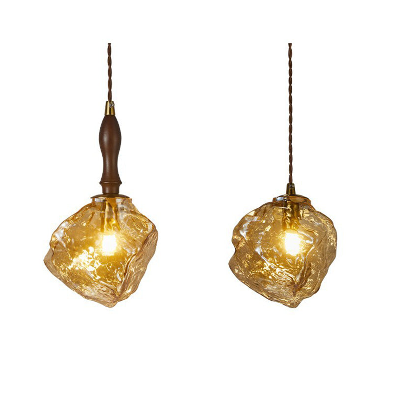 Contemporary Creative Glass Wood Iron Irregular Stone 1-Light Pendant Light For Bedroom & Living Room