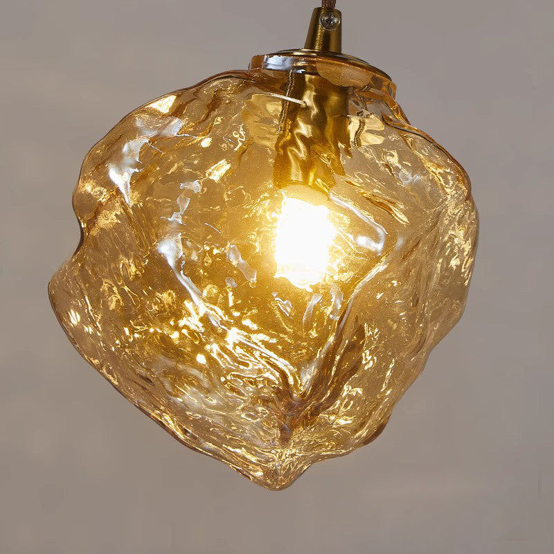 Contemporary Creative Glass Wood Iron Irregular Stone 1-Light Pendant Light For Bedroom & Living Room