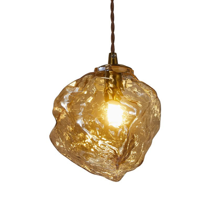 Contemporary Creative Glass Wood Iron Irregular Stone 1-Light Pendant Light For Bedroom & Living Room