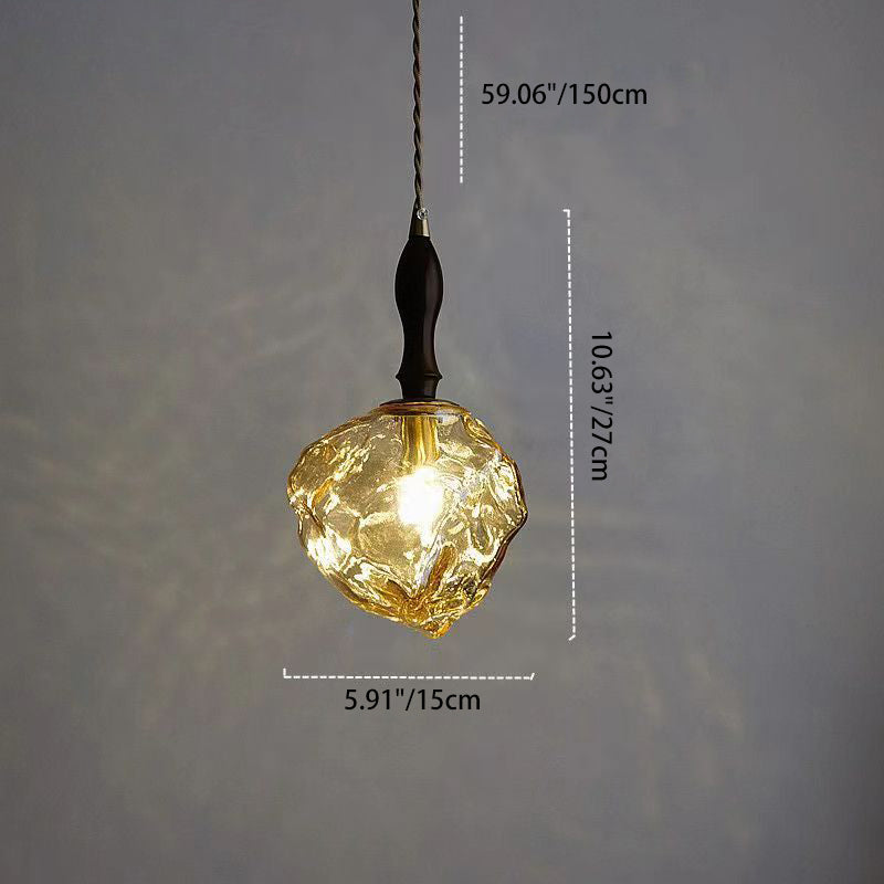 Contemporary Creative Glass Wood Iron Irregular Stone 1-Light Pendant Light For Bedroom & Living Room