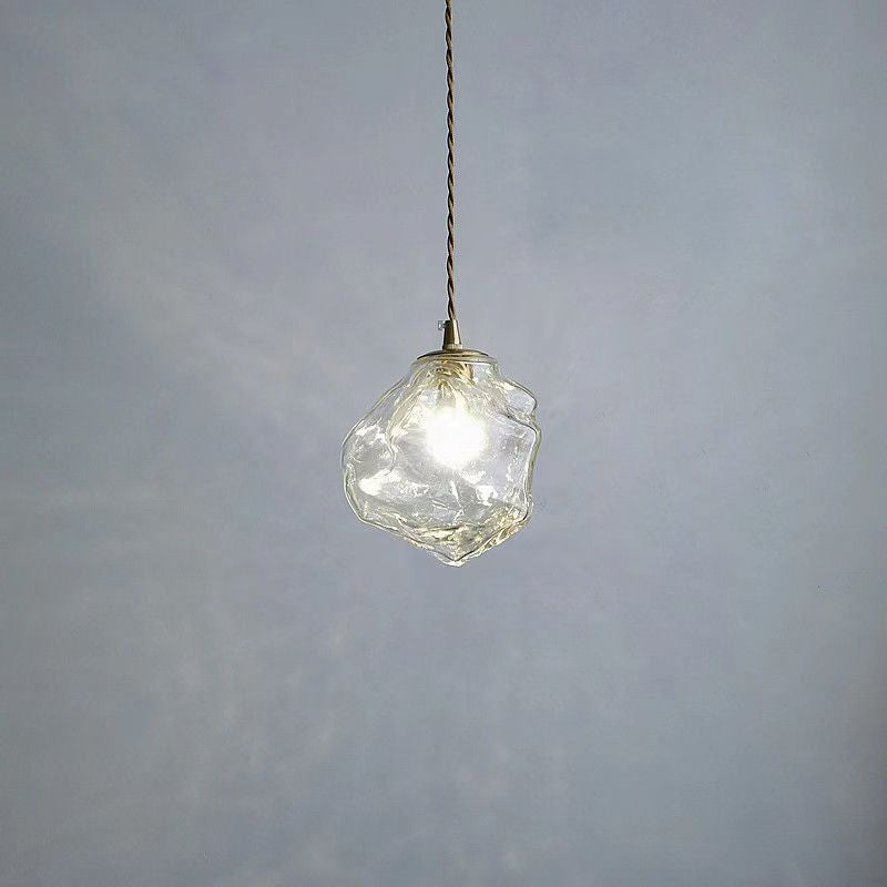 Contemporary Creative Glass Wood Iron Irregular Stone 1-Light Pendant Light For Bedroom & Living Room