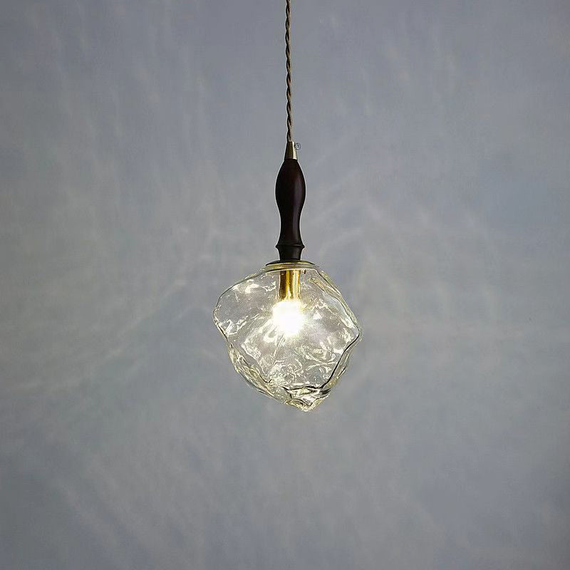 Contemporary Creative Glass Wood Iron Irregular Stone 1-Light Pendant Light For Bedroom & Living Room