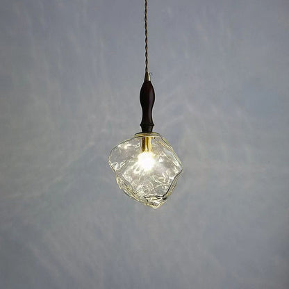 Contemporary Creative Glass Wood Iron Irregular Stone 1-Light Pendant Light For Bedroom & Living Room