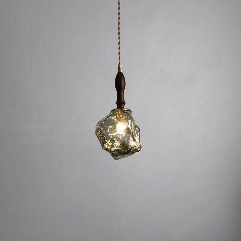 Contemporary Creative Glass Wood Iron Irregular Stone 1-Light Pendant Light For Bedroom & Living Room
