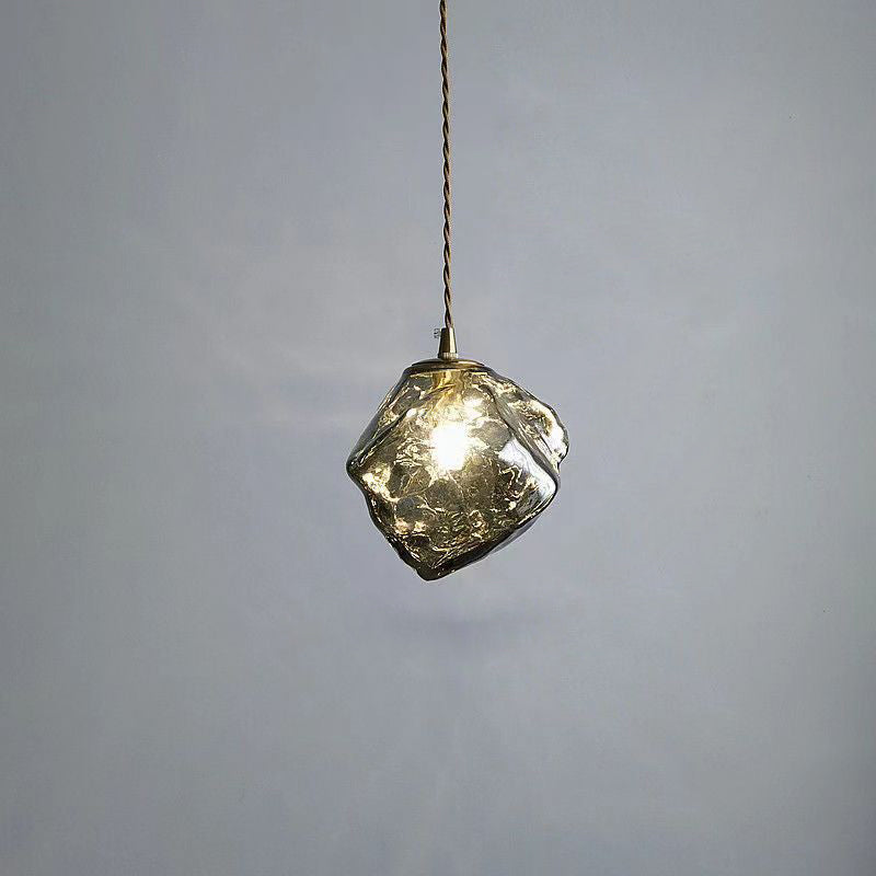 Contemporary Creative Glass Wood Iron Irregular Stone 1-Light Pendant Light For Bedroom & Living Room