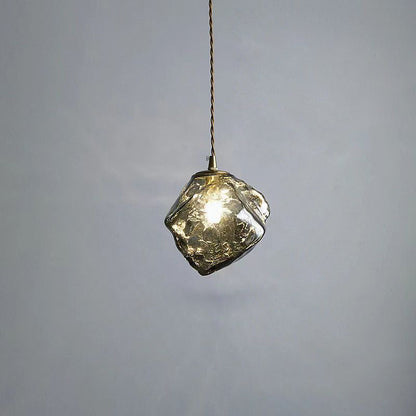 Contemporary Creative Glass Wood Iron Irregular Stone 1-Light Pendant Light For Bedroom & Living Room
