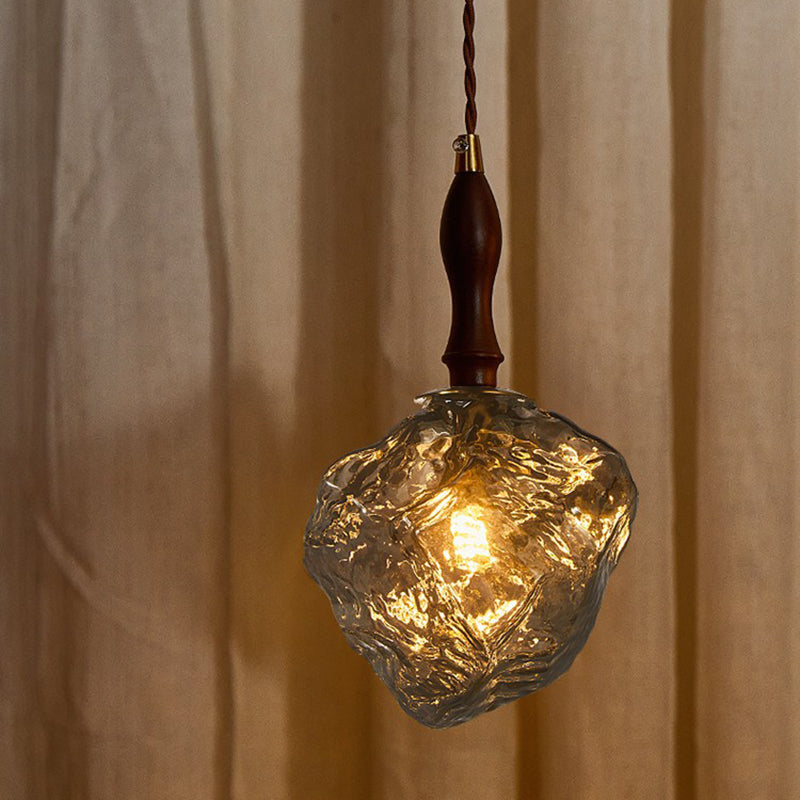 Contemporary Creative Glass Wood Iron Irregular Stone 1-Light Pendant Light For Bedroom & Living Room