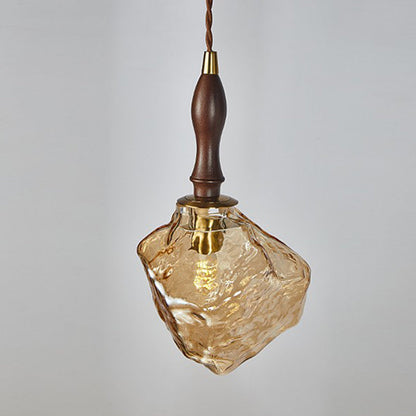 Contemporary Creative Glass Wood Iron Irregular Stone 1-Light Pendant Light For Bedroom & Living Room